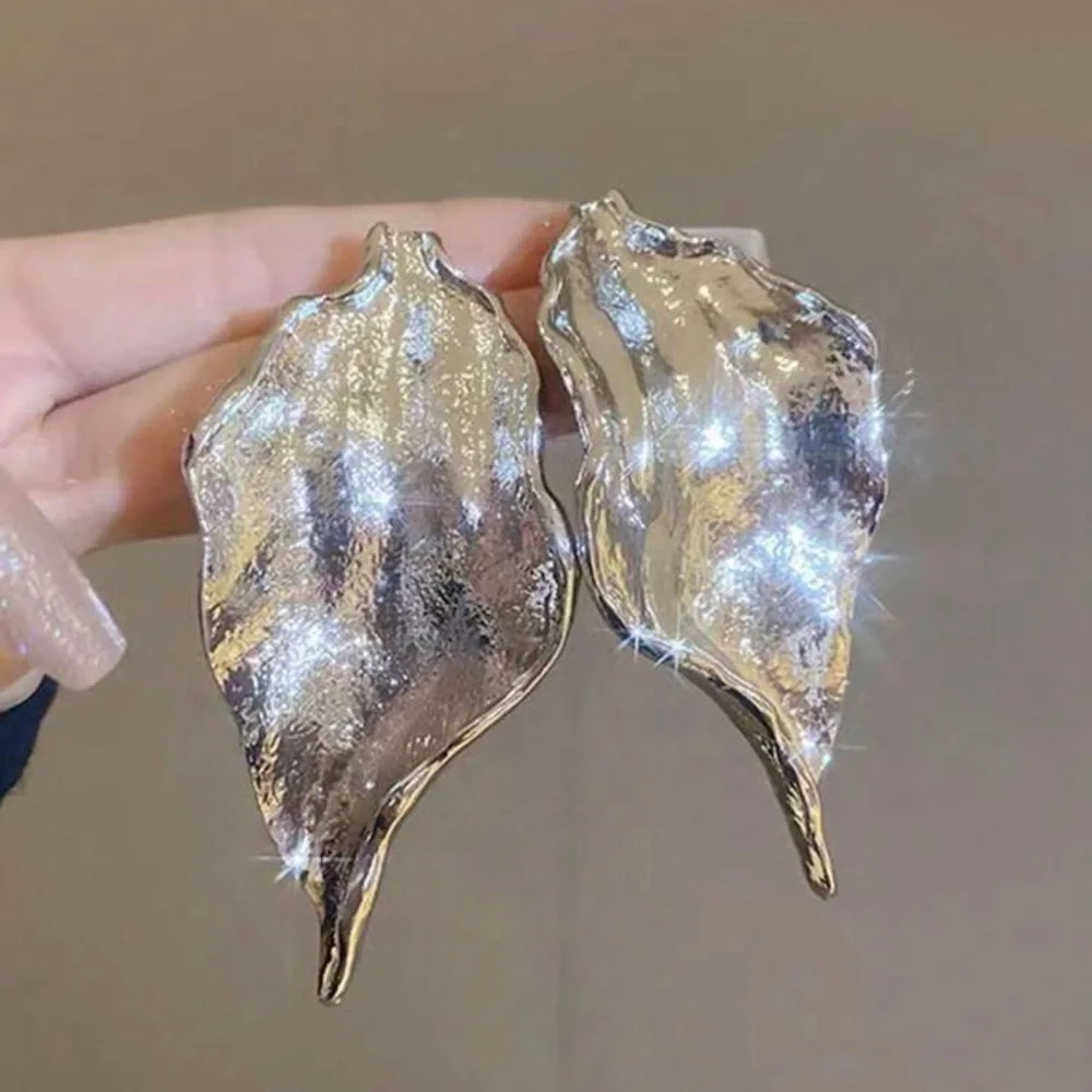 2/$30🌵 Large Silver Leaf Metal Earrings Statement Tree Nature Boho Jewelry NEW